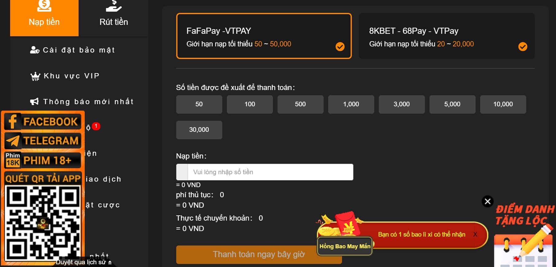 Nạp tiền qua ví điện tử Viettel pay