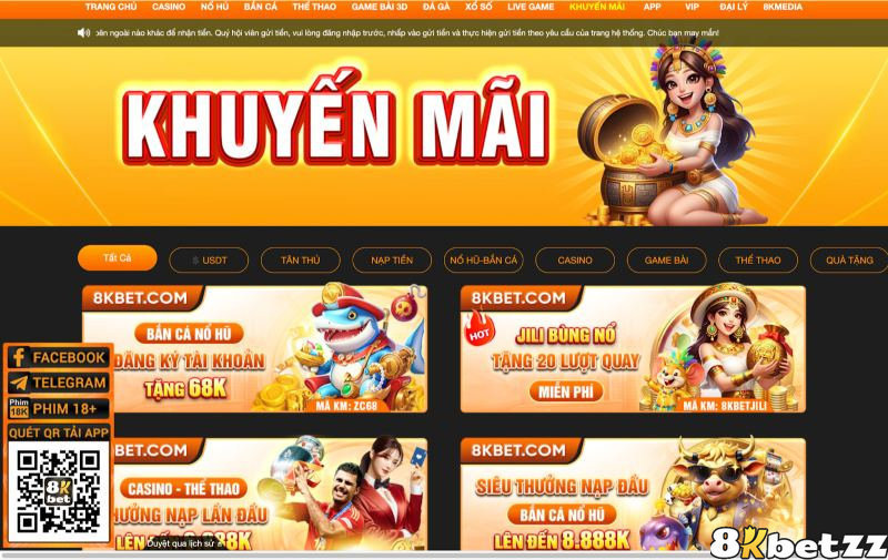 Chương trình ưu đãi hấp dẫn 8KBET cập nhật trên trang chủ thường xuyên